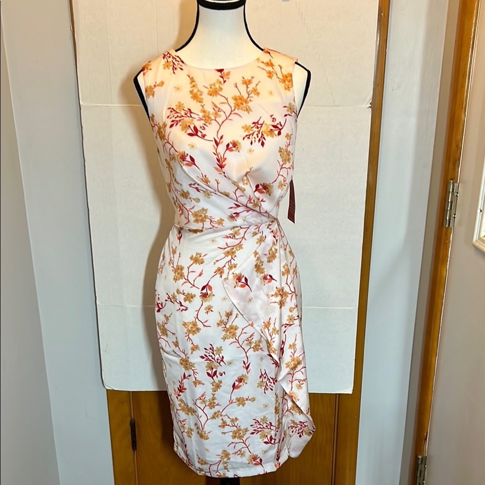 Truth and Fable Orange and Red Sheath Midi Dress